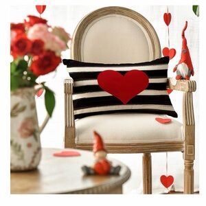 Black & White Stripe Pillow Cover with Red Heart